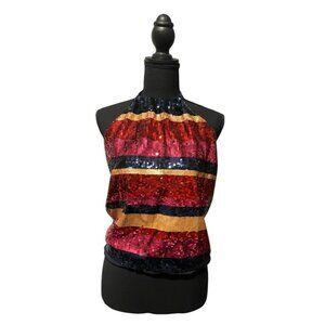 Trina Turk Colorful Sparkly Sequin Open Back Halter Top (NWT)